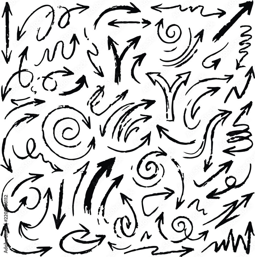 Fototapeta premium Large set of handdrawn sketch style arrows