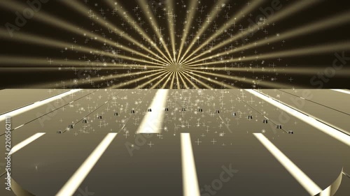 Gold Sparkle Particles on Luxury Stage Floor with Radial Sunburst, Award Ceremony Animated Video Background and Motion Backdrop