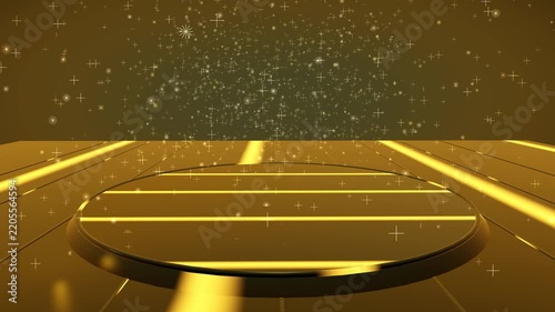 Golden Plus Star Particles Rising Over Luxury Round Podium Stage, Award Presentation Animated Video Background and Motion Backdrop