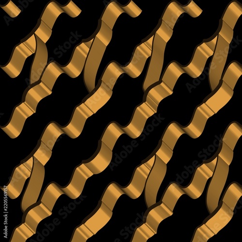 Seamless Abstract 3D Wavy Golden Ribbons on Black Background