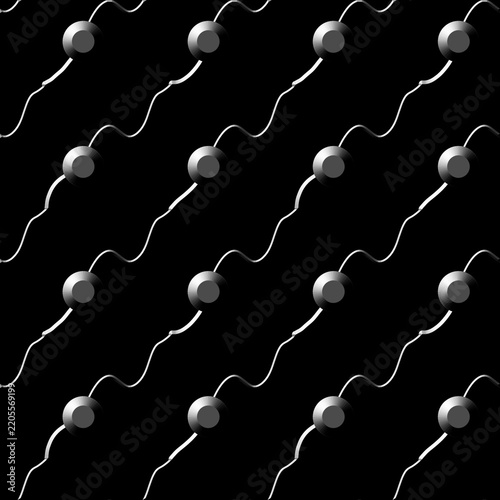 Seamless Abstract 3D Wavy Lines and Spheres Pattern on Black Background