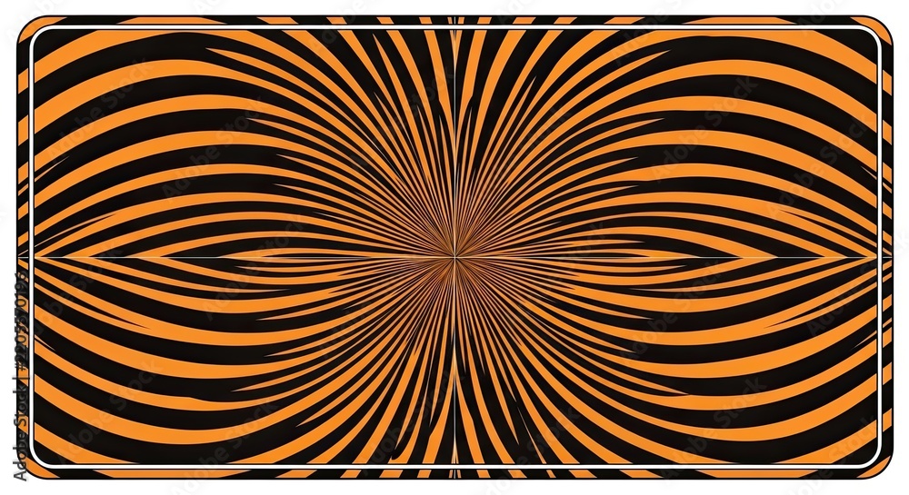 Fototapeta premium Abstract orange and black striped pattern with a circular radial design
