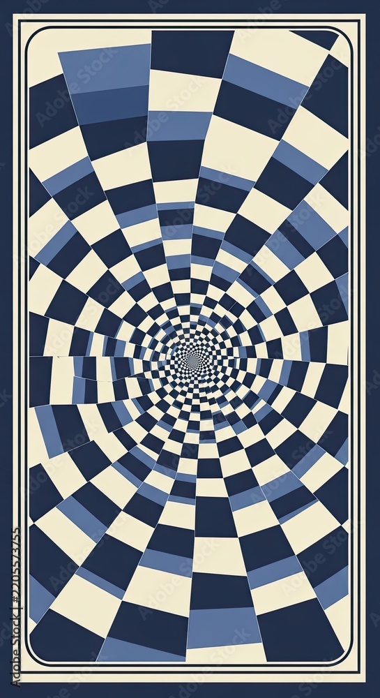 Fototapeta premium Abstract tunnel pattern with black white and purple checkerboard squares