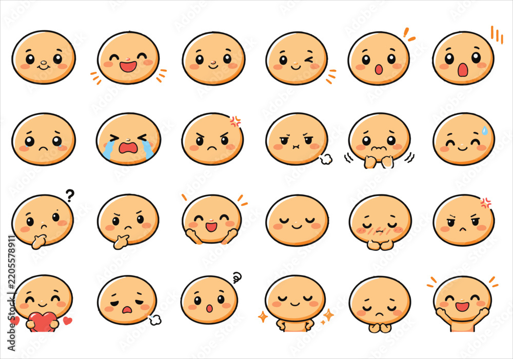 Fototapeta premium Round head cartoon character face