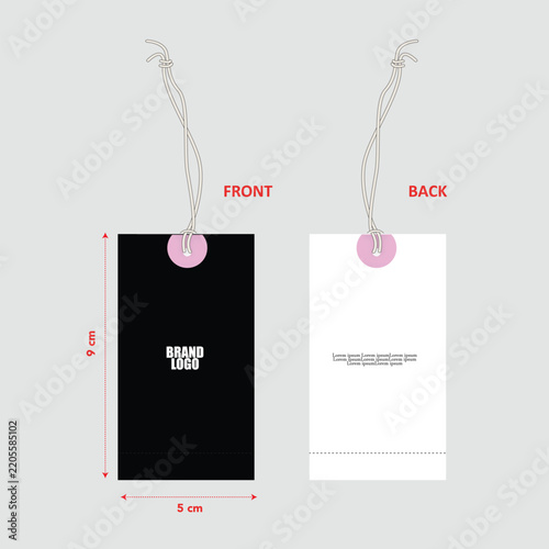 Minimalist Rectangular Clothing Hang Tag Vector Template with Front and Back View Mockup