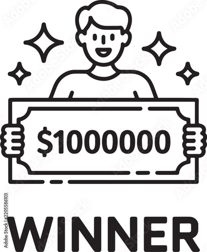 Winner Icon with Prize Money Illustration. Lottery Success Concept, Financial Gain Symbol, Achievement Design.