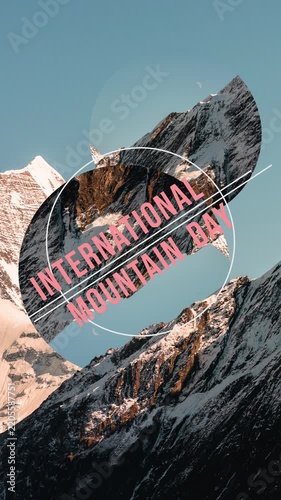 International Mountain Day Vertical Motion Typography with Snowy Alpine Mountain Landscape
