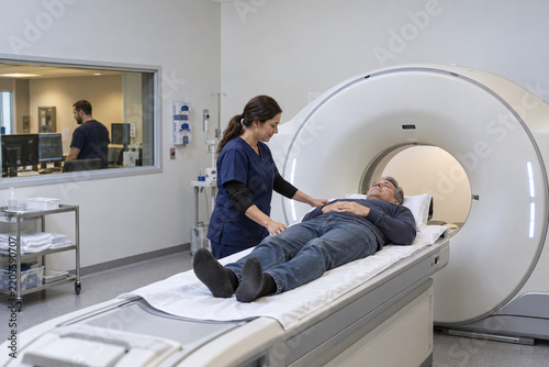 Radiology Team Preparing Patient for CT Scan