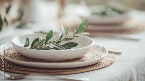 Beige dishes with greenery
