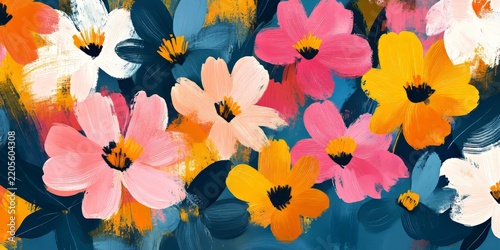 large brushstrokes colorful floral fields, Generative AI