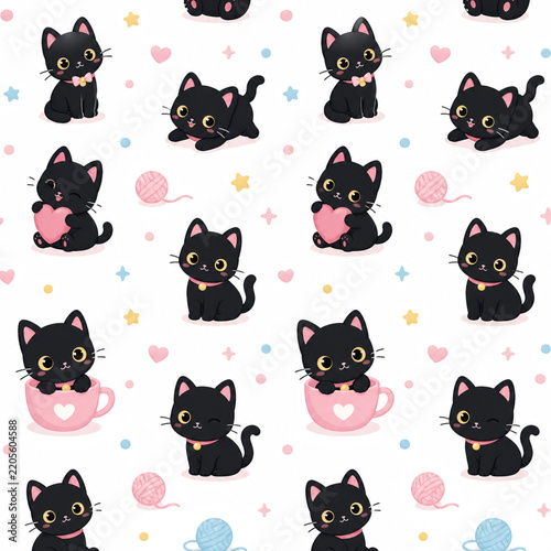Cute black cat playful background