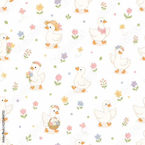 Cute goose and flowers fun day background 