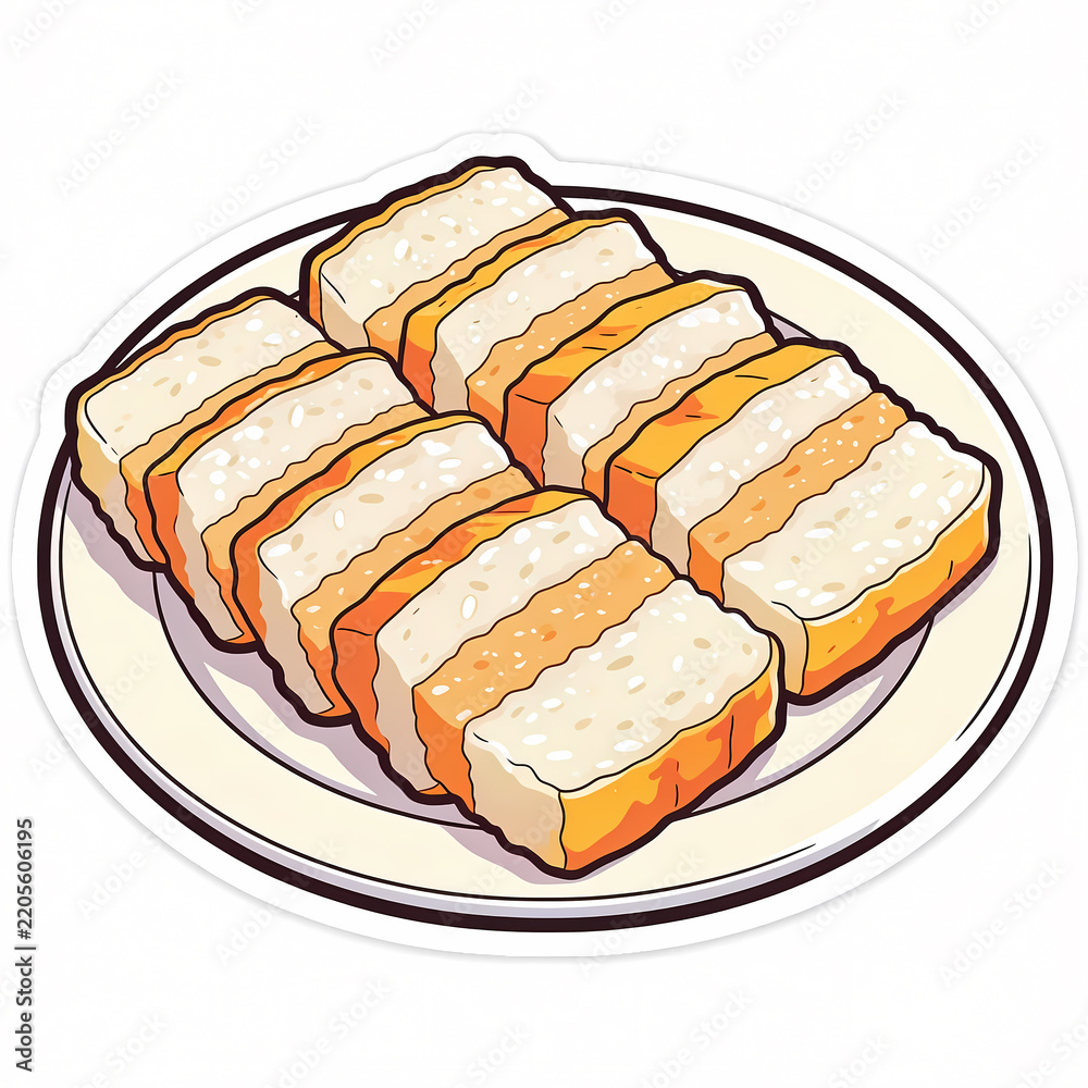 Obraz premium Vector Illustration of Sliced Indonesian Lontong Rice Cake Served on a White Plate, Traditional Southeast Asian Culinary Food Graphic for Menu Design and Sticker isolated on white