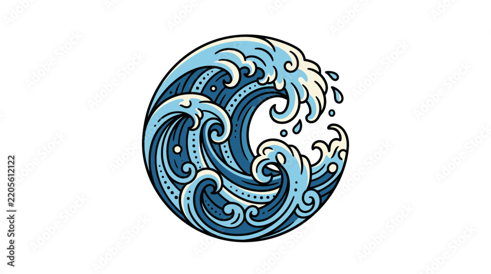 Fototapeta premium Circular Blue Ocean Wave Illustration with Stylized Nautical Ripples