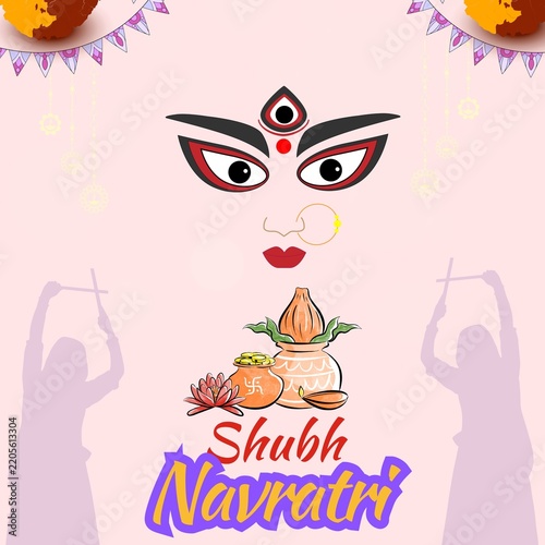 Happy Navratri Festival Concept Banner with Dandiya Garba Couple Dancing Illustration and Typography