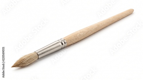 Single wooden paintbrush isolated on a white background