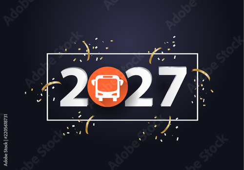 Happy new year 2027. Year 2027 with Bus icon
