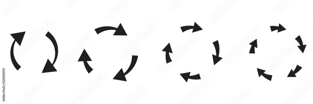 Fototapeta premium Circle arrow icon set. Symbol of reload, refresh, loading, recycle and repeat. Interconnecting round arrow vector icons set. Circle arrow icon set. circular arrow icon, refresh icon. 