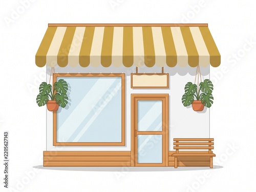 Flat vector illustration of cozy small shop storefront with awning