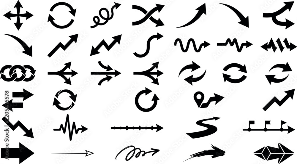 Fototapeta premium Abstract motion trajectory arrows and curved roadmap pathway indicators collection