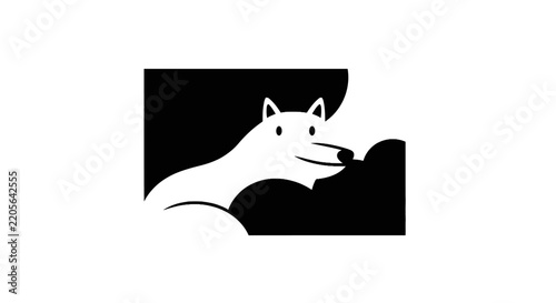 Dog Looking Out from Rectangle.