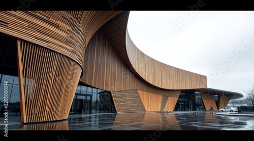 Modern Bamboo Slat Architecture with Futuristic Sculptural Design