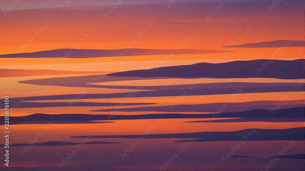 Fototapeta premium Abstract sunset sky with layered orange and purple clouds