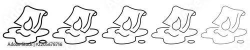 Vector outline icon of liquid absorb with tissue paper, cleaning wet spill symbol sign concept.