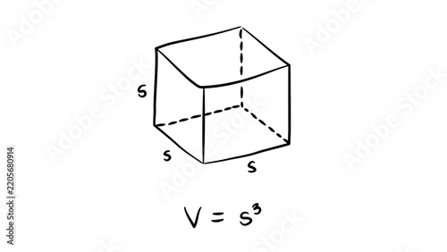 Obraz na plátně Hand drawn 3d cube geometric solid shape with side length s dimensions and volum