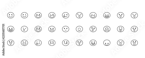 Set of colorful emoticon face icons showing various emotions and facial expressions, including happy, sad, surprised, angry, confused, worried, and playful moods.