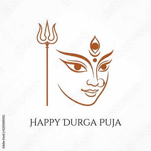 Happy durga puja minimalist line art greeting
