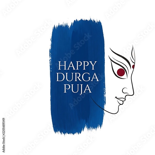 Happy durga puja greeting with stylized goddess durga face illustration