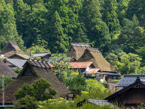 Obraz w ramie 茅葺き屋根の古民家が建ち並ぶ「美山かやぶきの里」