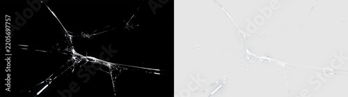 Fotografie Broken glass cracks texture overlay on transparent background