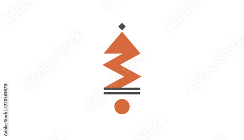 Minimalist abstract orange tree symbol featuring zigzag shapes and geometric dots on white background.
