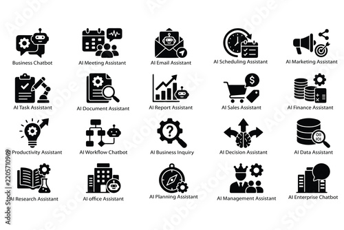 AI Chatbot Business Assistant Icon Set