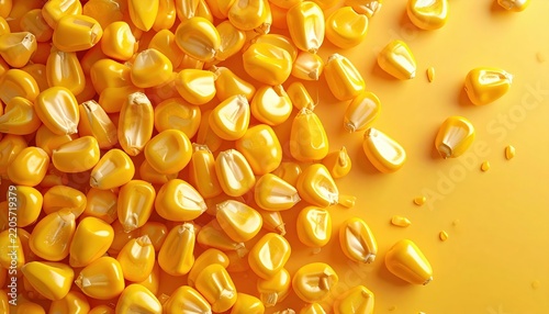 Golden corn kernels 3D Illustration arranged on a warm agricultural background