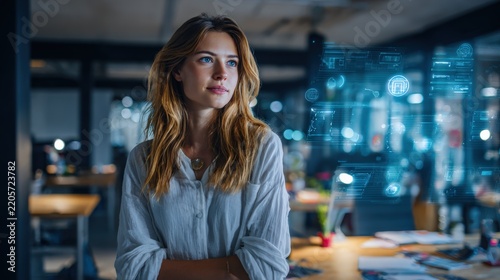 Woman Working in Modern Digital Technology Environment