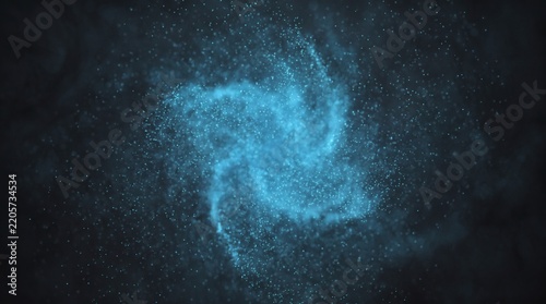 Abstract Blue Digital Particle Cloud with Glowing Dense Center.