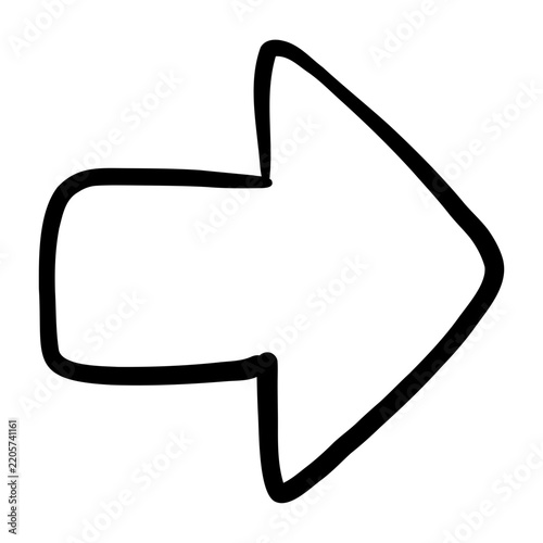 Hand drawn bold right arrow icon with rounded doodle outline.