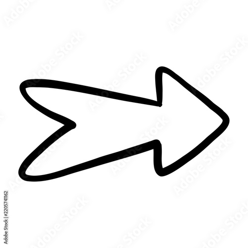 Hand drawn narrow right arrow with playful doodle outline style.