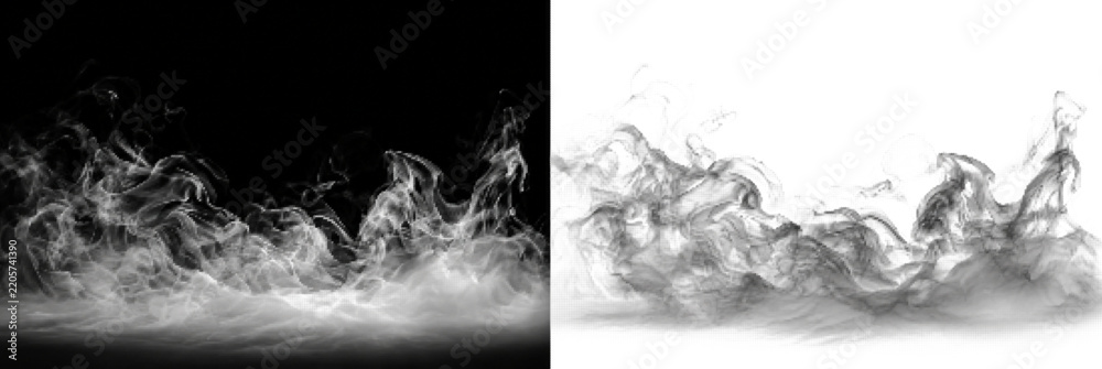 Obraz premium Realistic gray smoke or fog on a black background for various visual effects and atmospheric designs.