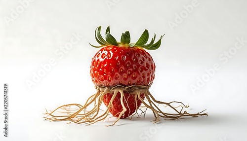 Strawberry roots display on white.
