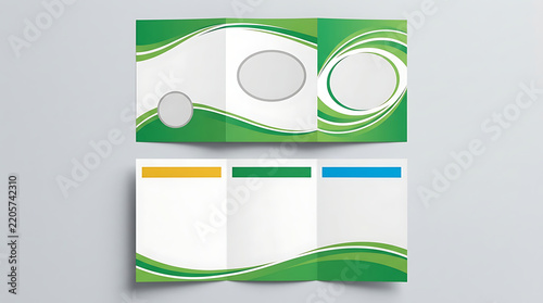 Tri-Fold Brochure Template Featuring Smooth Green Swirls and Placeholder Layout Elements Design