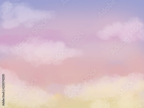 手書きの美しいグラデーションの夕焼け空と雲の背景