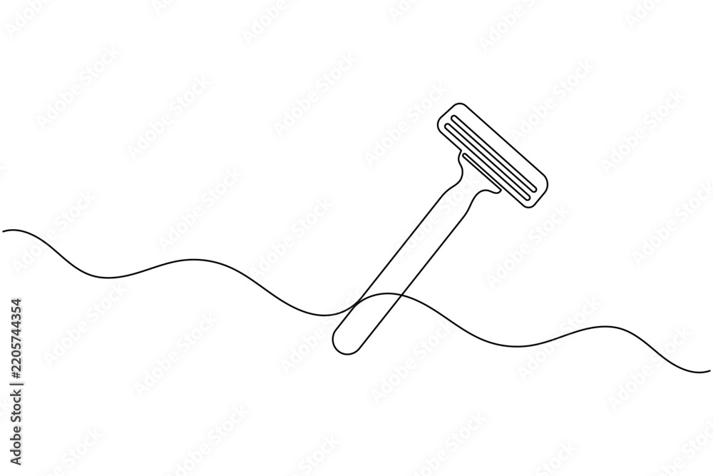 Obraz premium Shaving razor continuous one line drawing minimalist grooming tool outline vector illustration