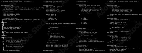 Programming code vector background, software development syntax text on dark screen, IT terminal script vector pattern