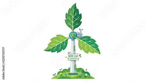 Sustainable Wind Leaf Generator Illustration for Renewable Clean Energy and Eco Friendly Environmental Concepts