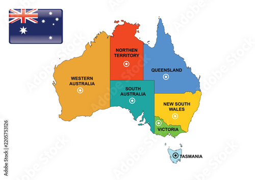Detailed Map of Australia with Flat in Flat Style