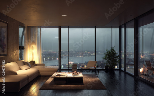 Modern City Apartment with Warm Evening Light